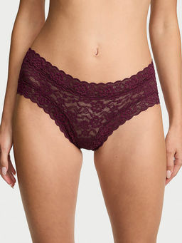 Victoria's Secret - Women Maroon Lace Self Design Cheeky Brief Panty