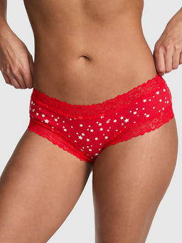 Victoria's Secret - Women Red Printed Cotton Lace Trim Cheeky Brief Panty