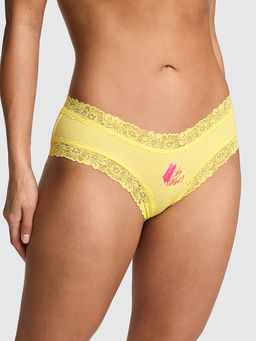 Victoria's Secret - Women Yellow Printed Cotton Lace Trim Cheeky Brief Panty
