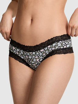 Victoria's Secret - Women Black Floral Printed Lace-Trim Cheeky Brief Panty