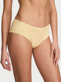 Victoria's Secret - Women Yellow Solid Cotton Lace-Waist Cheeky Brief Panty