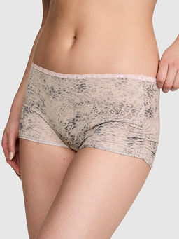 Victoria's Secret - Women Beige Animal Printed Cotton Dorm Boyshorts Panty