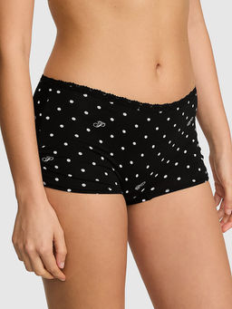 Victoria's Secret - Women Black Polka Dot Cotton Dorm Boyshorts Panty