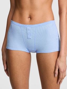 Victoria's Secret - Women Blue Ribbed Cotton Dorm Boyshorts Panty