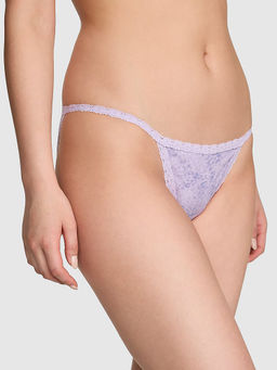 Victoria's Secret - Women Blue Animal Printed Lace-Trim String Bikini Panty
