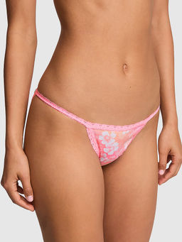 Victoria's Secret - Women Pink Floral Printed Lace-Trim String Bikini Panty