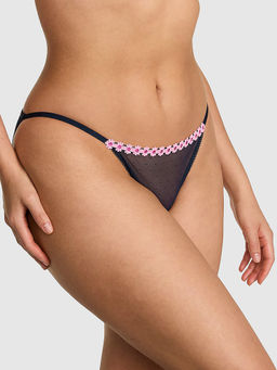 Victoria's Secret - Women Navy Blue Self Design Lace String Bikini Panty