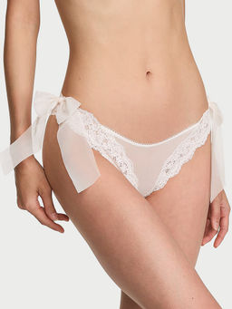 Victoria's Secret - Women White Dream Angels Lace and Mesh Side-Bow Brazilian Thong Panty