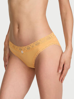 Victoria's Secret - Women Mustard Lace Trim Cotton Bikini Panty