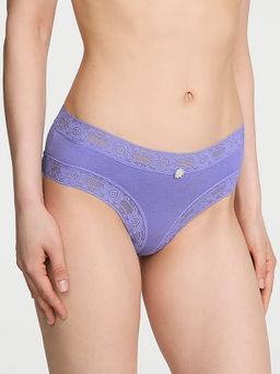 Victoria's Secret - Women Lavender Lace Trim Cotton Brief Panty