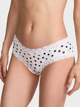 Victoria's Secret - Women White Polka Dot Lace Trim Cotton Brief Panty