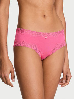 Victoria's Secret - Women Pink Lace Trim Cotton Cheeky Brief Panty