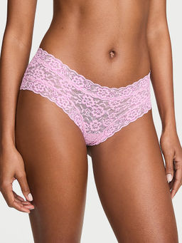 Victoria's Secret - Women Pink Lace Self Design Cheeky Brief Panty
