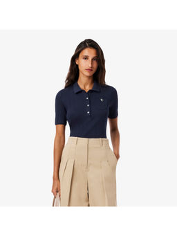Lacoste - Slim Fit Pointelle Branded L.12.D Navy Blue Polo T-Shirt