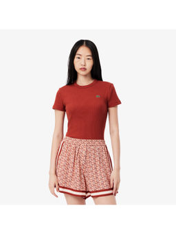 Lacoste - Slim Fit Ribbed Cotton Brown T-Shirt