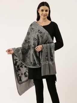 Pashmoda - Women Grey Pure Wool Embroidered Shawl