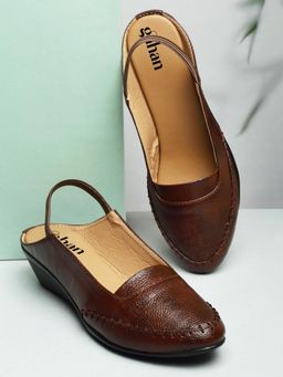 Gahan - Womens Brown Perforated Design Insole Stylish Closed Toe Slingback Wedges Heels