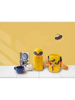 Yellow Bee - Stainless Steel Space Theme Flask, Yellow - 500Ml