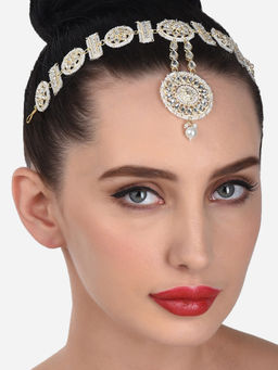 Zaveri Pearls - Gold Tone Bridal Kundan Push Back MathaPatti Style Maangtikka-ZPFK12911