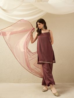 Gahan - Womens Solid Purple Kurta with Palazzo & Dupatta