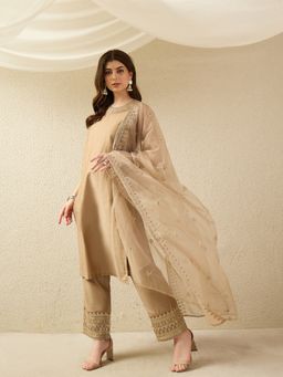 Gahan - Womens Embroidered Gold Kurta with Pant & Dupatta