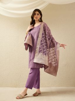 Gahan - Womens Embroidered Purple Kurta with Pant & Dupatta