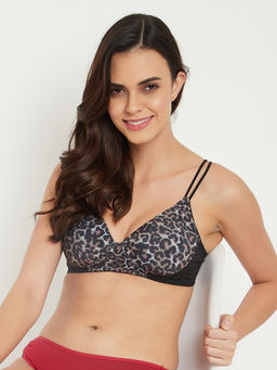 Clovia - Padded Non-Wired Full Cup Animal Print T-Shirt Bra in Black