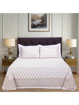 Shahenaz - Pastel New Booti Off White Cotton 180 TC Queen Bedsheet with Pillow Cover