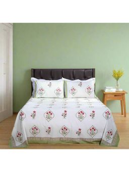 Shahenaz - Farishta Green Cotton 220 TC Queen Bedsheet with Pillow Cover
