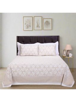 Shahenaz - Pastel Jaal Gold Cotton 180 TC Queen Bedsheet with Pillow Cover