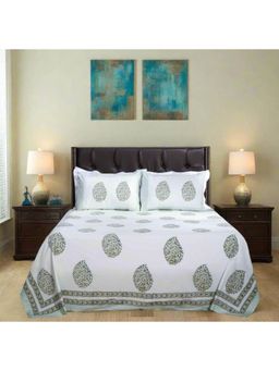 Shahenaz - Rahat Green Cotton 220 TC Queen Bedsheet with Pillow Cover