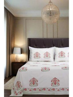 Shahenaz - Bagh-E-Kaamil Pink Cotton 220 TC Queen Bedsheet with Pillow Cover