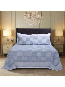 Shahenaz - Parvati Chevron Blue Cotton 220 TC King Bedsheet with Pillow Cover