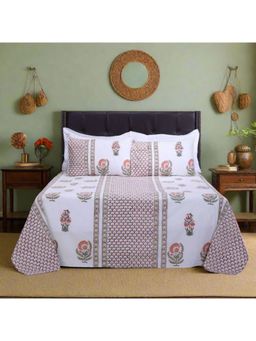 Shahenaz - Gul E Firozi Cotton 220 TC Queen Bedsheet with Pillow Cover