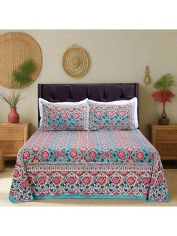 Shahenaz - Charmine Floral Bloom Turquoise/Pink 220TC Single Bedsheet with Pillow Cover