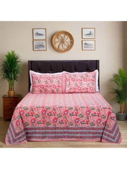 Shahenaz - Fariza Flower Garden Pink 220 TC Single Bedsheet with Pillow Cover