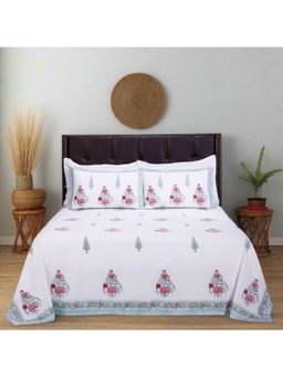 Shahenaz - Charvi Aqua Cotton 220 TC Queen Bedsheet with Pillow Cover