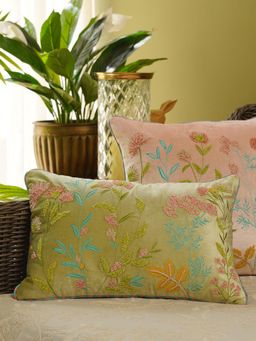 Pure Home + Living - Green Embroidered Rectangle Velvet Cushion
