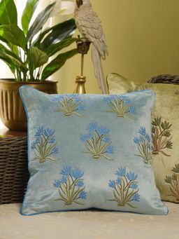 Pure Home + Living - Blue Thread Embroidered Square Velvet Cushion