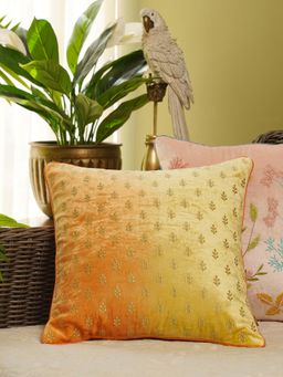 Pure Home + Living - Yellow & Orange Embroidered Square Velvet Cushion