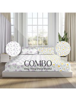 SLEEPSIA - Lounge King Double Bedsheet Combo (Floral Prints) & Pillow Covers