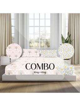 SLEEPSIA - Lounge King Bedsheet Combo - (Jaipuri & Floral Prints) & Pillow Covers