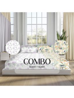 SLEEPSIA - Lounge Queen Double Bedsheet Combo (Floral Prints) & Pillow Covers