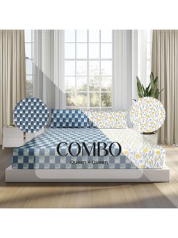 SLEEPSIA - Lounge Queen Bedsheet Combo - Window Maze & Ditsy Floral & Pillow Covers