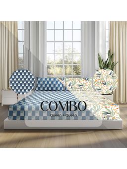 SLEEPSIA - Lounge Queen Bedsheet Combo - Window Maze & Fall Birds with Pillow Covers