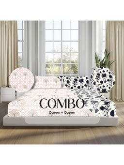 SLEEPSIA - Lounge Queen Bedsheet Combo - Jaipuri & Midnight Blooms & Pillow Covers