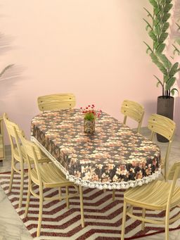 Kuber Industries - Oval Dining Table Cover 6 Seater for Kitchen – Flower - Grey & Brown