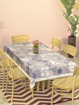 Kuber Industries - PVC Rectangular Dining Table Cover 6 Seater – Flower Circle - Grey