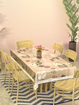 Kuber Industries - PVC Dining Table Cover 6 Seater – Flower Circle - Light Brown