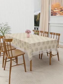 Kuber Industries - PVC 6 Seater Dining Table Cover – Rangoli Cedar CBF - Cream & Grey